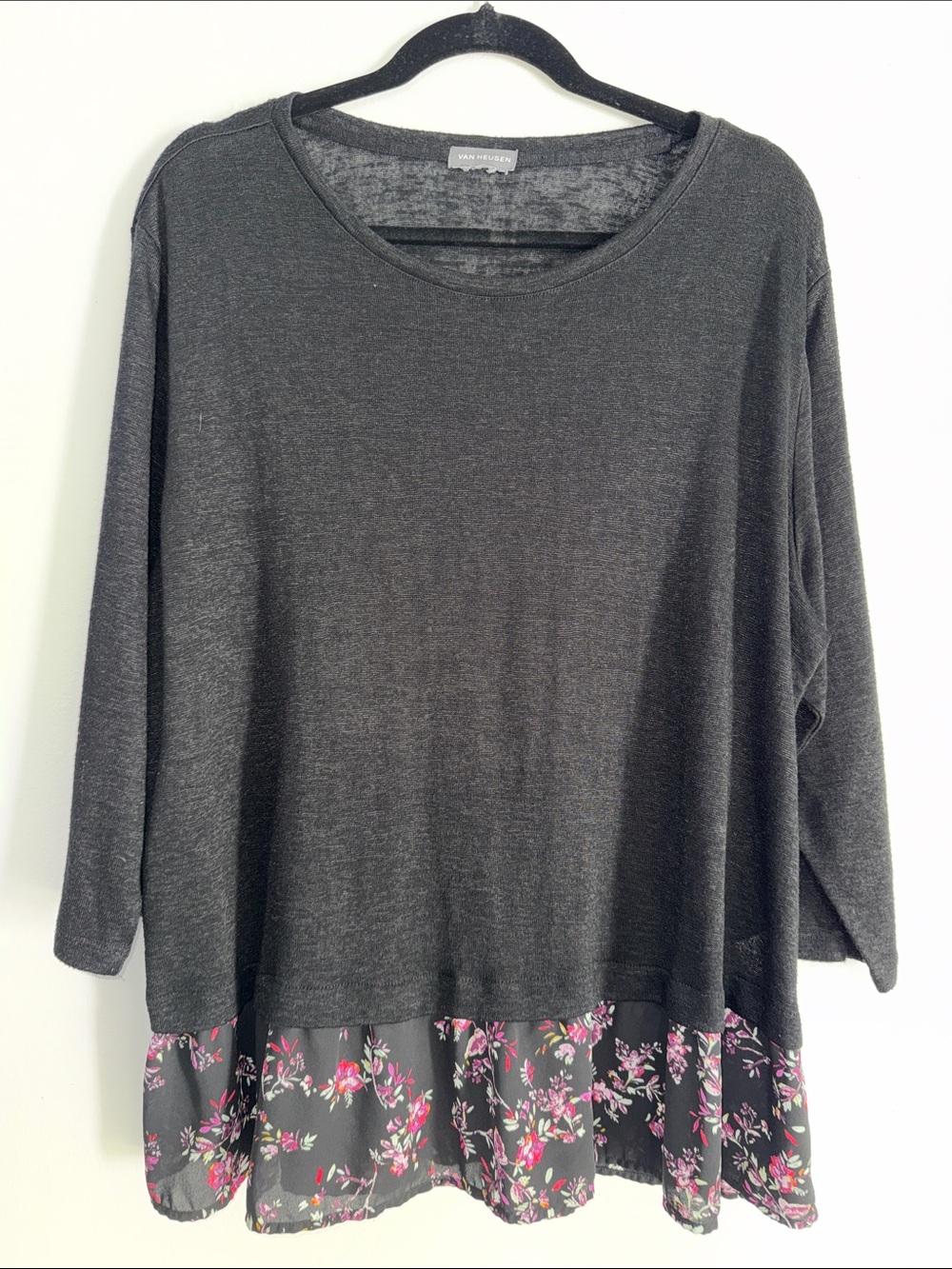 Van Heusen Dark Gray Crewneck Sweater with Floral Hem